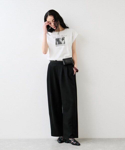 VIS（ビス）の「フォト＆ロゴプリントフレンチスリーブTシャツ/接触冷感（Tシャツ/カットソー・レディース・チャコール/ホワイト/サックス・F）」の5枚目の写真
