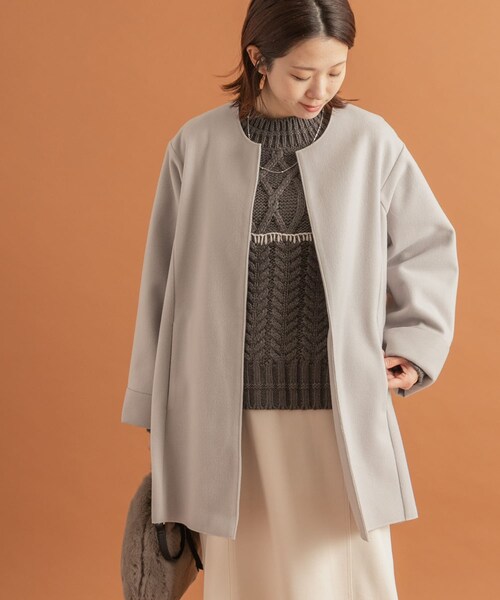 URBAN RESEARCH Sonny Label（アーバンリサーチサニーレーベル）の「ニットメルトンミドルコート（ノーカラージャケット・レディース・GRAY/NAVY/ECRU・FREE）」の2枚目の写真