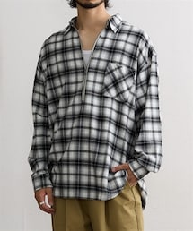 nissen | オーバーサイズハーフジップチェックシャツ(シャツ/ブラウス)