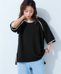 nissen | 配色パイピングポコポコ素材ラグランスリーブトップス(Tシャツ/カットソー)