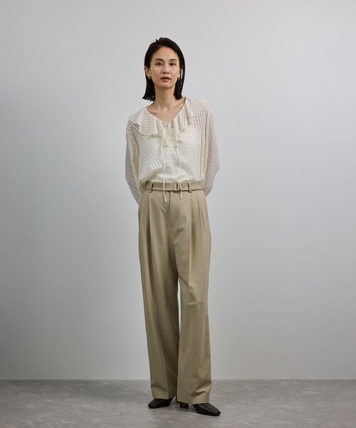 ROPE'(ロペ)の「【洗える】ウール混ツイル ベルト付きツータックワイドパンツ/セットアップ対応【WEB・一部店舗限定】(その他パンツ・レディース・ブラック/ベージュ・36/38)」の11枚目の写真