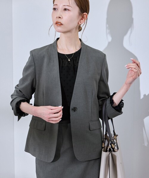 ROPE' PICNIC（ロペピクニック）の「【UV対応】【リネンライク・シリーズ】ノーラペルジャケット/通勤・セットアップ対応（ノーカラージャケット・レディース・グレー/グレー系/ダークブラウン/ネイビー・36/38/40）」の22枚目の写真