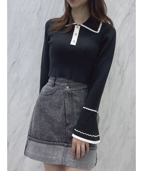 dazzlin（ダズリン）の「アシメウエストデニムミニスカート（デニムスカート・レディース・アイボリー/ブラック/ミックス・S/M）」の2枚目の写真