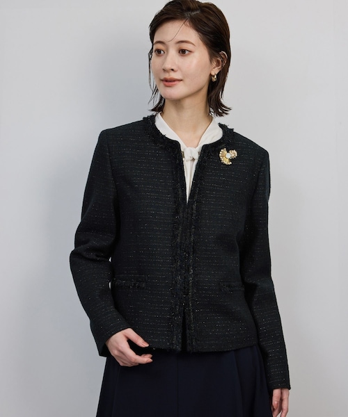 ROPE'(ロペ)の「ミックスツイードノーカラージャケット/セットアップ対応・25AW(ノーカラージャケット・レディース・ネイビー・36/38/40)」の1枚目の写真