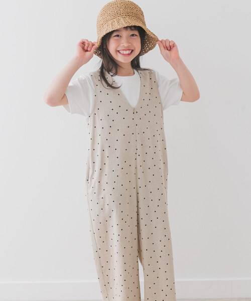 URBAN RESEARCH DOORS（アーバンリサーチドアーズ）の「『親子リンク』リネンレーヨンドットオールインワン(KIDS)（ワンピース・キッズ・NATURAL/BLACK・105/120/135）」の2枚目の写真