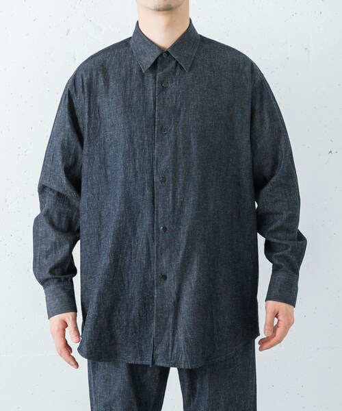 URBAN RESEARCH（アーバンリサーチ）の「Cale　コットンリネンラミーデニムシャツ（シャツ/ブラウス・メンズ・ネイビー・3/4）」の4枚目の写真