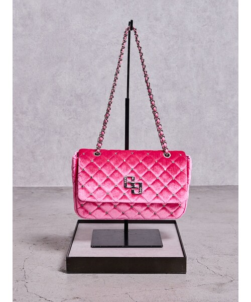 GYDA(ジェイダ)の「GGベロアbijou quiltingショルダーBAG(ショルダーバッグ・レディース・オフホワイト/ブラック/ピンク・F)」の3枚目の写真