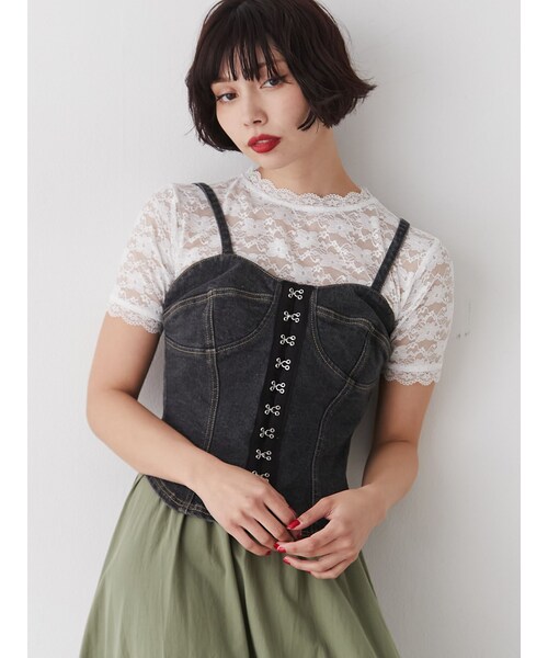 jouetie（ジュエティ）の「コルセットライクデニムビスチェ（キャミソール・レディース・ブラック/ブルー・M）」の2枚目の写真