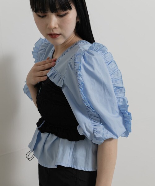 THE GOODLAND MARKET（ザグッドランドマーケット）の「old honey　68℃ bustier shirt（シャツ/ブラウス・レディース・L.blue/white・FREE）」の7枚目の写真