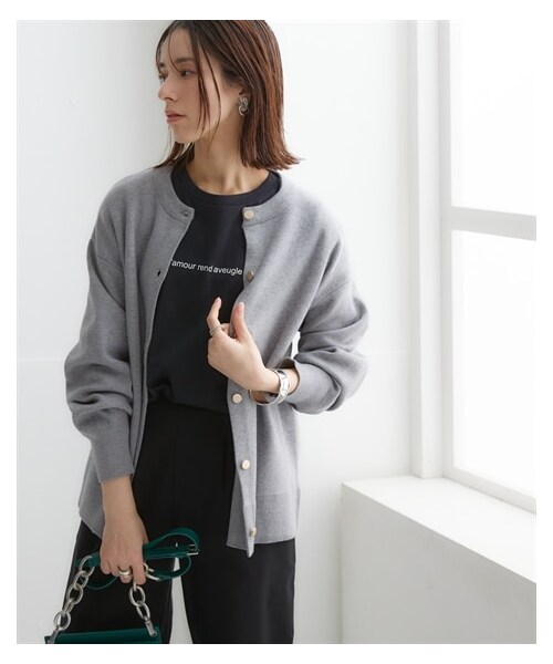 nissen（ニッセン）の「スウェットライクニットカーディガン（カーディガン/ボレロ・レディース・ミルクベージュ/杢グレー/黒/ロイヤルブルー/グレープ/モカベージュ杢/ネイビー杢/ライラック杢/レッド/オートミール杢/アイスブルー・S/M/L/LL/3L/4L/5L/6L）」の9枚目の写真