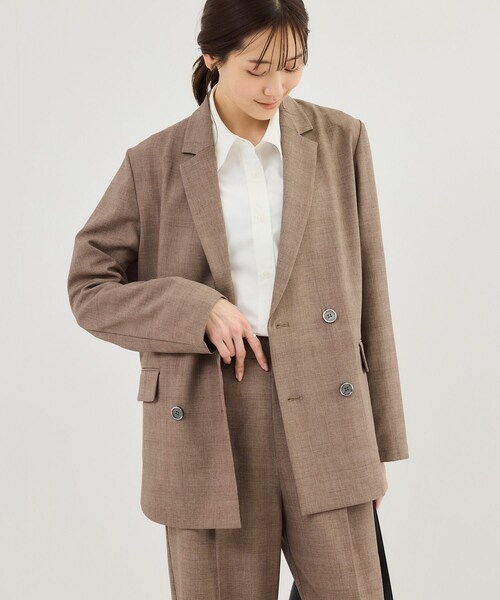 ROPE' PICNIC(ロペピクニック)の「メランジドビーチェックジャケット/セットアップ対応・防シワ・接触冷感(テーラードジャケット・レディース・ダークブラウン/ベージュ・F)」の18枚目の写真