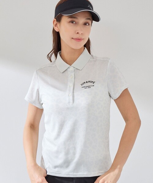 ROPE'（ロペ）の「【UV CARE】【吸水速乾】【ストレッチ】アニマル柄ジャガード半袖ポロ（ポロシャツ・レディース・グレー/ネイビー/ピンク・L/M/S）」の13枚目の写真