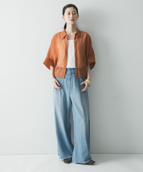 URBAN RESEARCH（アーバンリサーチ）の「ハーフスリーブシアーショートシャツ（シャツ/ブラウス・レディース・GREGE/BROWN/AMBER・Free）」の19枚目の写真
