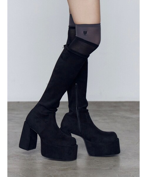 EMODA（エモダ）の「レイヤードシアーニーハイソックス（ソックス/靴下・レディース・グレー/ブラック・F）」の12枚目の写真