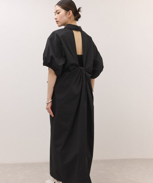 ADAM ET ROPE'（アダムエロペ）の「ハーフスリーブタフタワンピース（シャツワンピース・レディース・ブラック/ダークブラウン・F）」の3枚目の写真