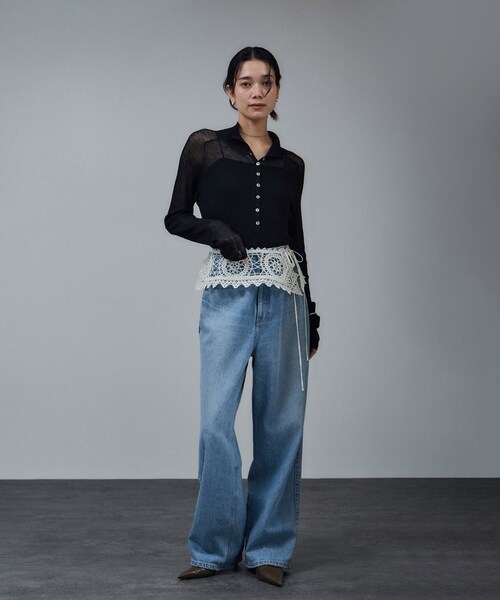 ADAM ET ROPE'（アダムエロペ）の「エンブロイダリカラー（マフラー・レディース・ブラック/オフホワイト・F）」の5枚目の写真