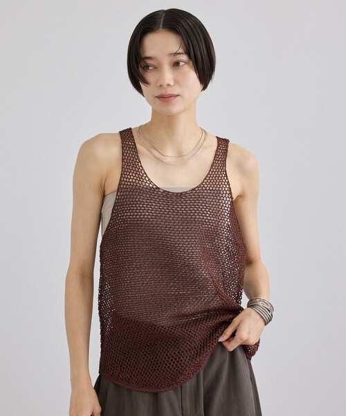 ADAM ET ROPE'（アダムエロペ）の「ラメメッシュタンクトップ（タンクトップ・レディース・ブラウン/ベージュ・F）」の4枚目の写真