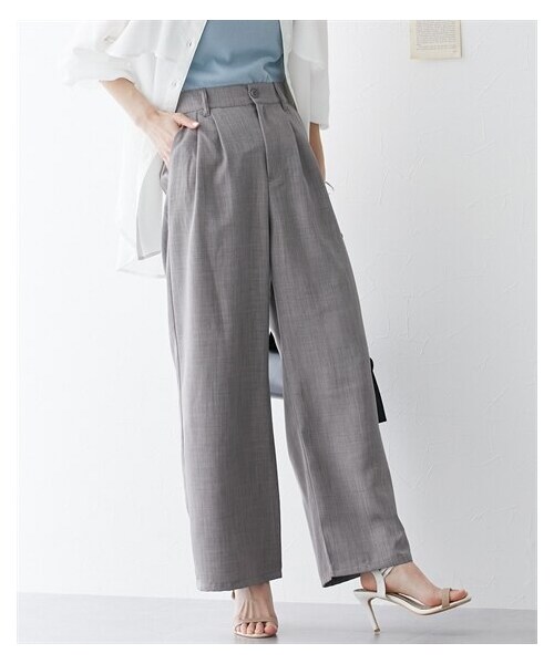 nissen（ニッセン）の「麻調ワイドパンツ（パンツ・レディース・グレー/ブラック/アイボリー・M/L）」の7枚目の写真