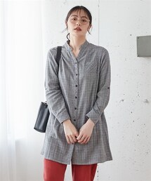 nissen | 大きいサイズ　綿１００％肌触り爽やかダブルガーゼバンドカラーシャツチュニック(チュニック)