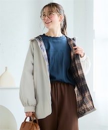 nissen | <大きいサイズ>軽くてあったか裏チェック中わたブルゾン【防風・はっ水・花粉がつきにくい・マシンウォッシャブル】(ジャケット/アウター)