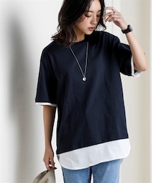 nissen | 綿１００％汗染みしにくい５分袖重ね着風チュニック＜大きいサイズ有＞(Tシャツ/カットソー)