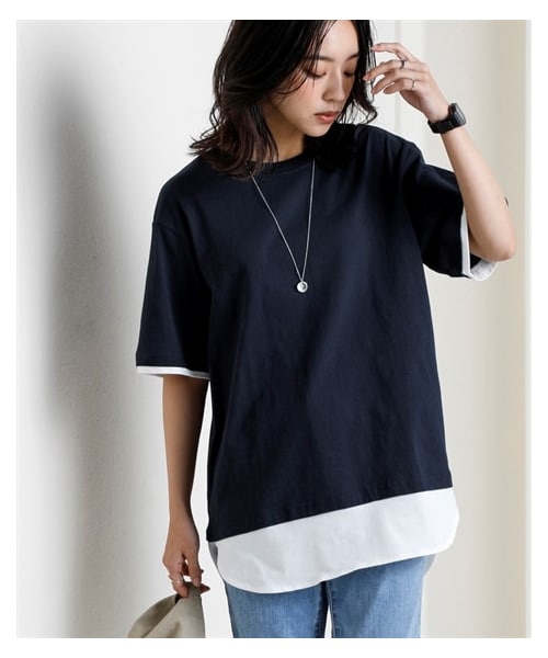 nissen（ニッセン）の「綿１００％汗染みしにくい５分袖重ね着風チュニック＜大きいサイズ有＞（チュニック・レディース・黒系/ネイビー系/モスカーキ系/トープ系/杢グレー系・S/M/L/LL/3L/4L/5L/6L/8L/10L）」の11枚目の写真