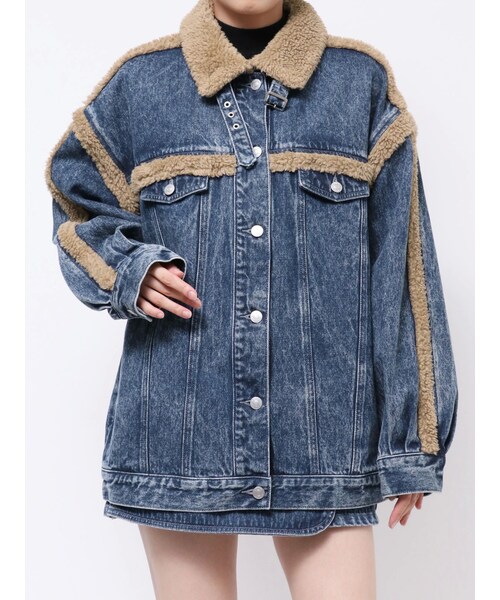 EATME（イートミー）の「デニムフェイクファージャケット（セットアップ可能）（デニムジャケット・レディース・アイボリー/ブラック/ブルー/ピンク・F）」の9枚目の写真