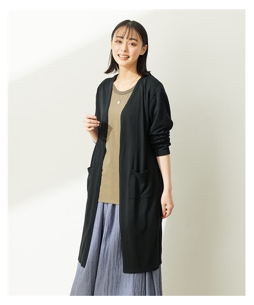 nissen（ニッセン）の「綿混うすカルスリットロング丈カーディガン（ＵＶカット・吸汗速乾・抗菌防臭・毛玉防止）＜大きいサイズ有＞（カーディガン/ボレロ・レディース・スモーキーグリーン/杢チャコールグレー/オフホワイト/黒/ソフトピンク/杢ネイビー/ソフトグリーン/グレーベージュ系ボーダー/ラズベリー/オリーブ・L/LL/3L/4L/5L/6L/8L/10L/S/M）」の20枚目の写真