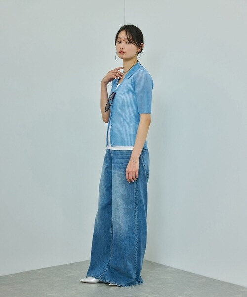 ROPE'（ロペ）の「【洗える】【WEB・一部店舗限定】シアーリブＶネックポロニット（ニット/セーター・レディース・ブラック/ベージュ/ターコイズ/ピンク・F）」の19枚目の写真