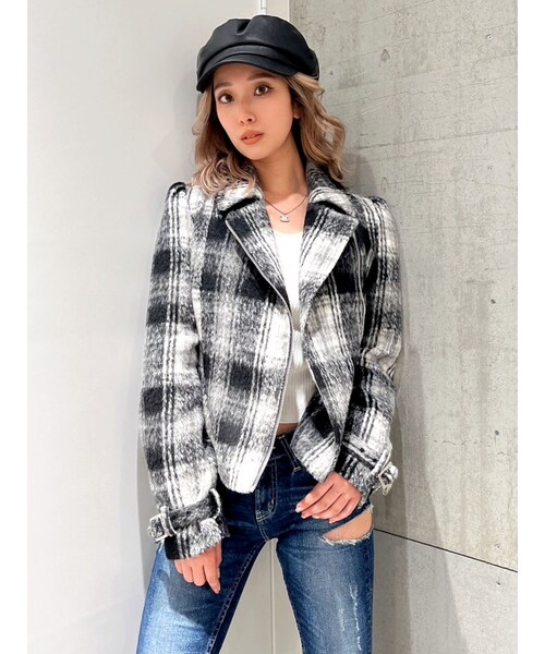 GYDA（ジェイダ）の「ペプラムライダースコート（ダウンジャケット/コート・レディース・ブラック/ミックス・F）」の4枚目の写真