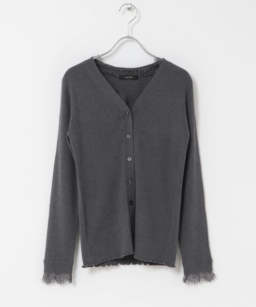 URBAN RESEARCH ROSSO（アーバンリサーチロッソ）の「レーストリミングVネックリブニット（ニット/セーター・レディース・IVORY/BLACK/GRAY/LIGHTPINK・Free）」の3枚目の写真