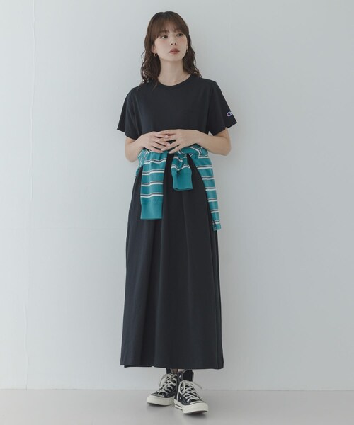 URBAN RESEARCH Sonny Label（アーバンリサーチサニーレーベル）の「『別注』CHAMPION×Sonny Label　ギャザーワンピース（ワンピース・レディース・ブラック/ネイビー/グリーン・Free）」の9枚目の写真