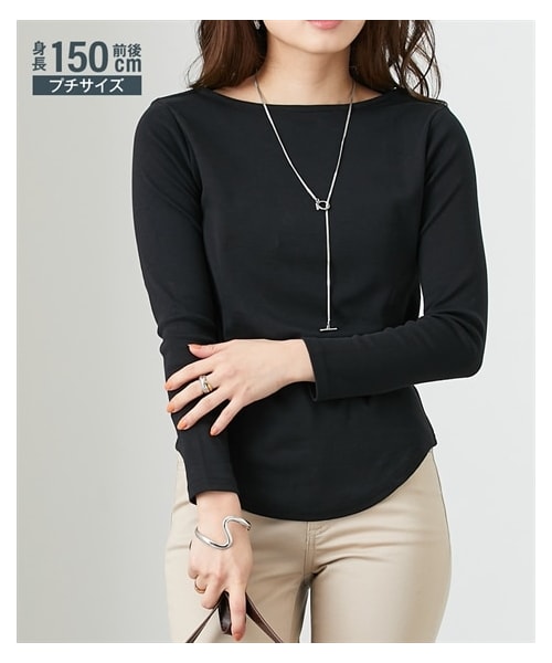 nissen（ニッセン）の「小さいサイズ　コットンフライスボートネック長袖Tシャツ　低身長さん・小柄女性（Tシャツ/カットソー・レディース・ホワイト/杢グレー/ブラック・PSS/PS/PM/PL）」の11枚目の写真