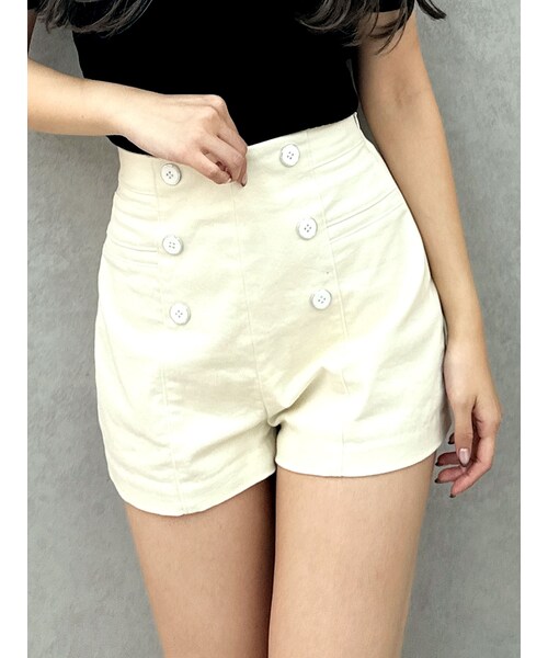 GYDA（ジェイダ）の「ハイウエストボタンショートパンツ（その他パンツ・レディース・アイボリー/ブラック・F）」の2枚目の写真