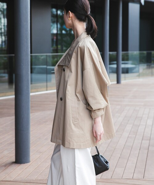 URBAN RESEARCH（アーバンリサーチ）の「スタンドカラーミドル丈トレンチコート（ステンカラーコート・レディース・BEIGE/NAVY・36/38）」の13枚目の写真