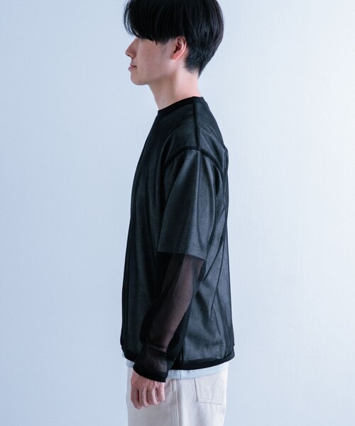 ITEMS URBANRESEARCH（アイテムズ アーバンリサーチ）の「メッシュトップス+Tシャツ レイヤードセット（Tシャツ/カットソー・メンズ・BLK×WHT/OFF×OLV/OFF×杢GRY・M/L）」の12枚目の写真