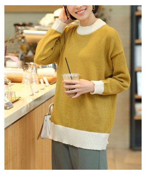 nissen（ニッセン）の「大きいサイズ ふんわり軽い配色ニットプルオーバー（ニット/セーター・レディース・ブルー系/黒系/マスタード系・L/LL/3L/4L/5L/6L/8L/10L）」の19枚目の写真