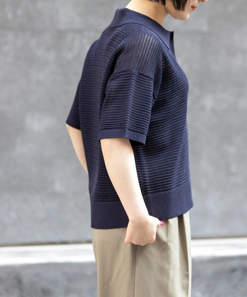 URBAN RESEARCH DOORS(アーバンリサーチドアーズ)の「FORK&SPOON 透かし編みニットポロ(ポロシャツ・レディース・IVORY/NAVY/ORANGERED・1)」の13枚目の写真