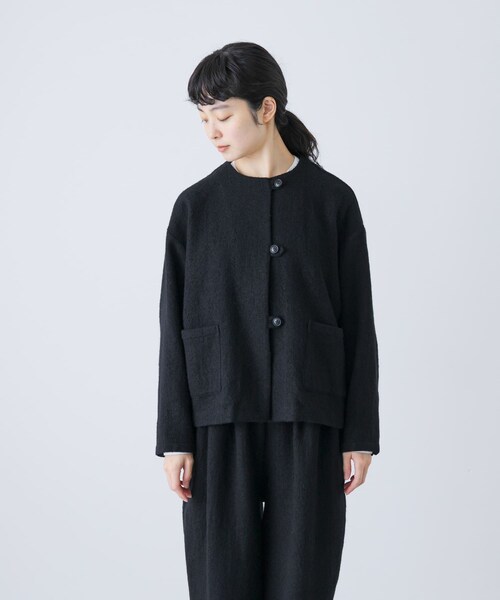 かぐれ(カグレ)の「ウールクルーネックジャケット(ノーカラージャケット・レディース・BLACK/CHARCOAL・Free)」の10枚目の写真