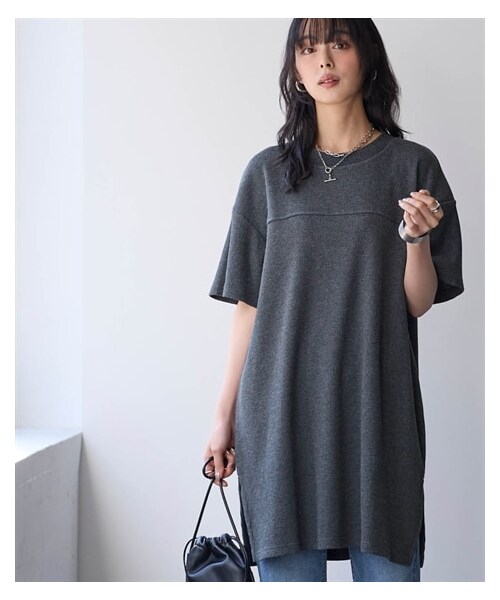 nissen（ニッセン）の「綿１００％ドライタッチワッフル５分袖コクーンチュニック（UVカット・吸汗速乾）＜大きいサイズ有＞（チュニック・レディース・杢チャコールグレー/黒/ナチュラル/ライトカーキ・S/M/L/LL/3L/4L/5L/6L/8L/10L）」の17枚目の写真