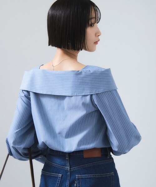 VIS（ビス）の「オフショルライクロングスリーブブラウス/イージーケア（シャツ/ブラウス・レディース・ホワイト系/ネイビー/ブルー系・F）」の3枚目の写真