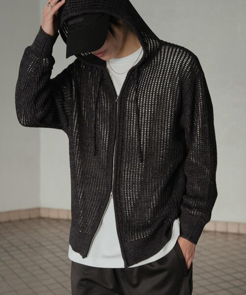 SENSE OF PLACE by URBAN RESEARCH(センスオブプレイスバイアーバンリサーチ)の「シアーメッシュフーディージップパーカー(パーカー・メンズ・BLACK/BROWN/GREIGE・M/L)」の8枚目の写真