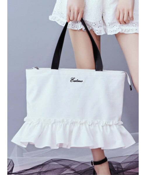 EATME（イートミー）の「フリルキャンバストートBAG（ショルダーバッグ・レディース・アイボリー/ブラック/ピンク・F）」の3枚目の写真