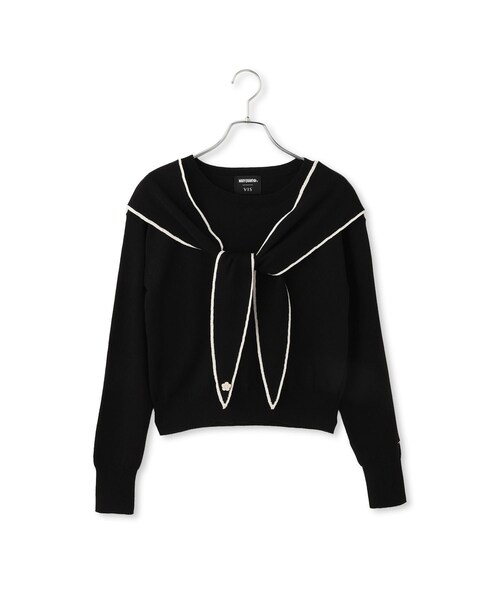 VIS（ビス）の「【MARY QUANT×VIS】スカーフ風ボウタイニット（ニット/セーター・レディース・ブラック/オフホワイト/レッド・F）」の8枚目の写真
