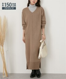 nissen | 小さいサイズ　深Vネックニットワンピース　低身長さん・小柄女性(ワンピース)