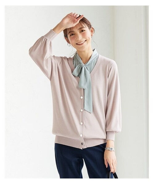 nissen（ニッセン）の「大きいサイズさらっと軽いひんやりサマーニットオーバーサイズカーディガン（ＵＶカット・接触冷感・遮熱）【大人lafarfa23年7月号掲載】（カーディガン/ボレロ・レディース・ベイクドパープル/ミントグリーン/モカグレー/黒・L/LL/3L/4L/5L/6L/8L/10L）」の15枚目の写真