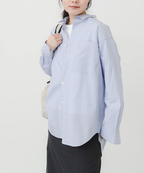 EKAL(エカル)の「cotton crispシャツ(シャツ/ブラウス・レディース・ストライプ/イエロー/グレー・One)」の4枚目の写真