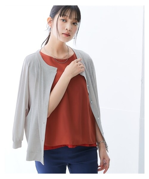 nissen（ニッセン）の「ひんやり涼しいシアースラブクルーネック7分袖ゆるカーディガン（UVカット・接触冷感）＜大きいサイズ有＞（カーディガン/ボレロ・レディース・オフホワイト/グレーベージュ/ピンク/黒・S/M/L/LL/3L/4L/5L/6L/8L/10L）」の6枚目の写真