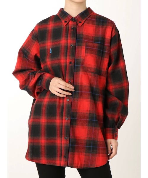 jouetie(ジュエティ)の「EASTBOY ブロッキング2WAYネルシャツ(シャツ/ブラウス・レディース・ミックス/レッド/ブラック・M)」の3枚目の写真