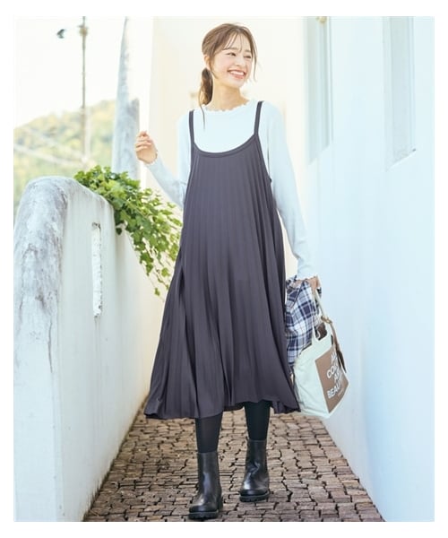 nissen（ニッセン）の「大きいサイズ カットソープリーツキャミワンピース（ワンピース・レディース・スモーキーピンク/黒/ネイビー/モカ/フォレストグリーン/チャコールグレー/グレージュ/ブラウン/チェック・L/LL/3L/4L/5L/6L/8L/10L）」の13枚目の写真